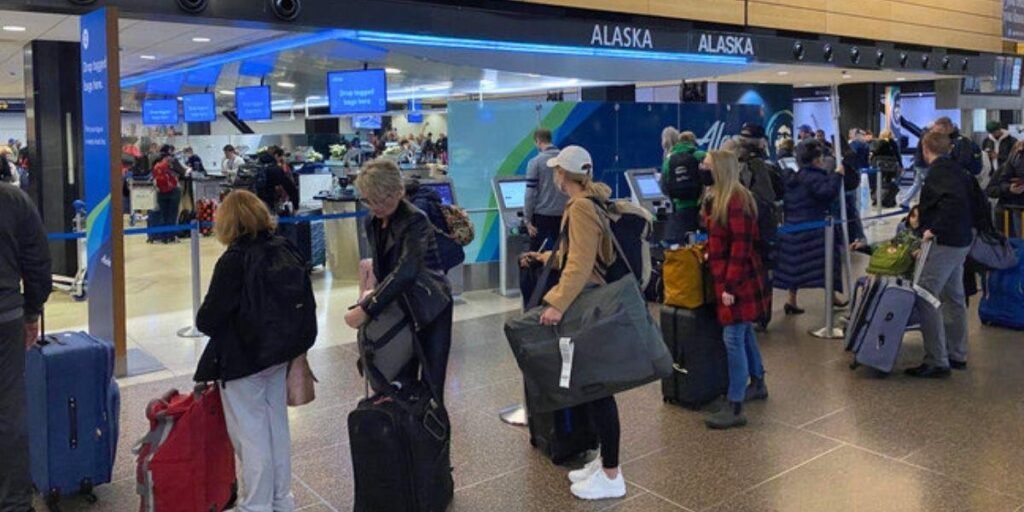 Checked Baggage Counter at the Alaska Airlines 