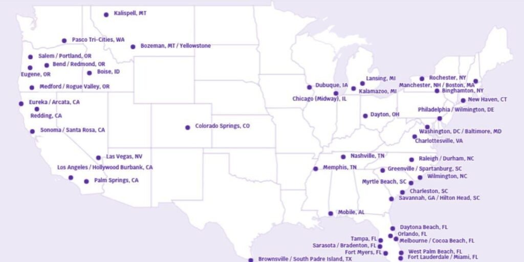 Avelo Airline Non-Stop Destinations