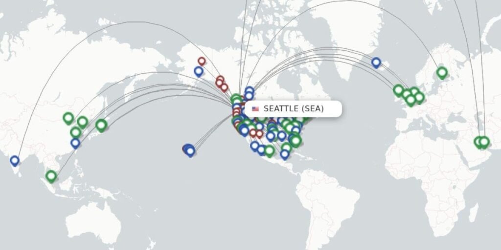 Delta Air Lines list from Seattle Airport- Destinations, Miles and Durations