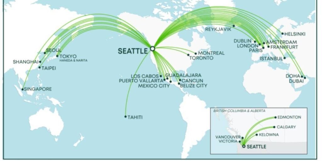 Non-Stop International Flight destinations with Delta from Seattle